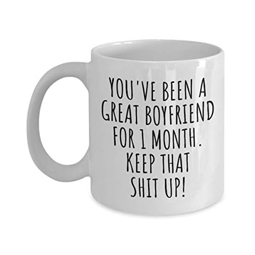 EzGift 1 Month Anniversary Boyfriend Mug Funny Gift For Bf Him 1st Dating First Month Great Relationship Present Couple Together Gag Coffee Tea Cup 11 oz White