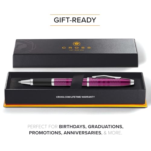 Image of Cross Century II Midnight Plum with Polished Chrome Appointments Selectip Refillable Rollerball Pen - Medium Point, Black Ink, Luxury Gift Box