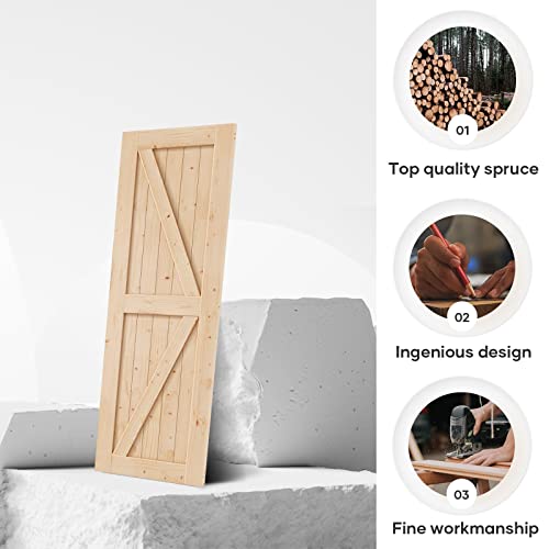 EaseLife 30in x 84in Sliding Barn Door with 5FT Track Hardware & Handle Included,DIY Assemblely,Easy Install,K-Frame