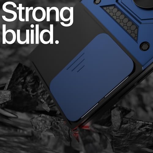 Image of Pikkme Back Cover for Samsung Galaxy S25 Ultra 5G | 360 Protection Case | Sliding Camera Shield Cover & Ring Holder Stand D10 Tough Armor Bumper Case (Blue)