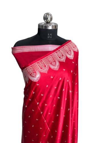 Image of Banarasi Mashru Silk Saree Red Shade