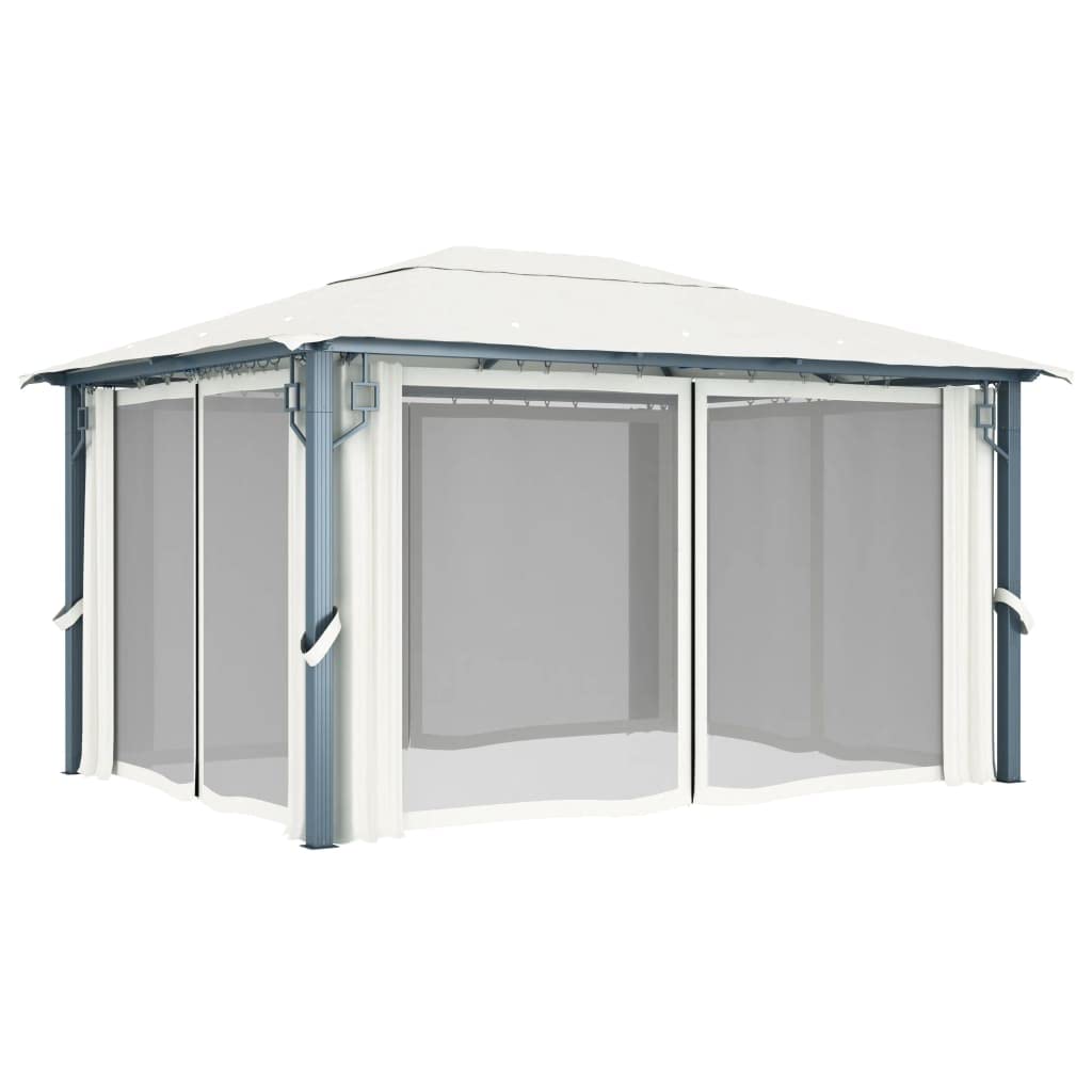 vidaXL Altana z zasłonami i lampkami LED, 4x3 m, kremowa, aluminium