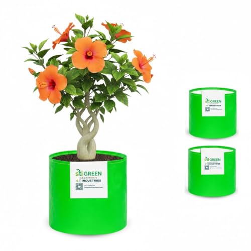 Image of HDPE Grow Bags for Plants 10X10 Inch (Pack of 3) | 260 GSM Heavy Duty UV-Protected Round Green Colour Plant Bags for Terrace and Vegetable Gardening | Strong & Reusable|