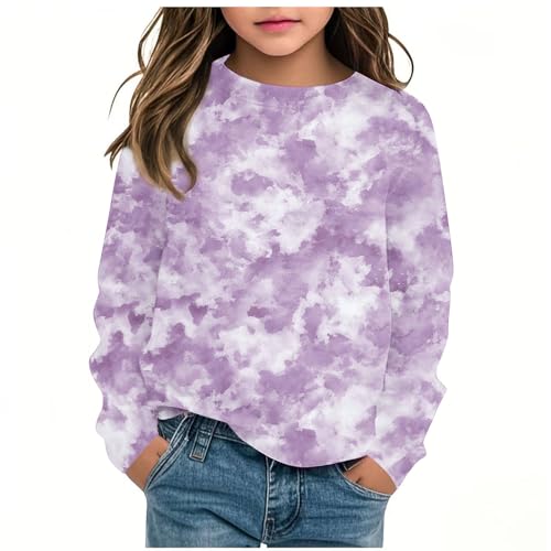 Girls Trendy Tie Dye Long Sleeve Tops Loose Crewneck Pullover Casual Blouses Cute Graphic Tee Shirts for 3-14Y