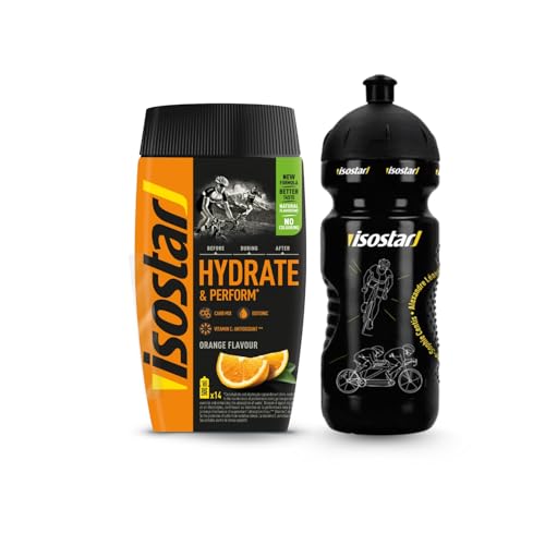 Isostar - Pulver Hydrate & Perform Geschmack Orange 560g (14 Portionen) + Bidon 650 ml - Isotonisches Getränk für Sportler