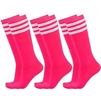 Dxhycc 3 Pairs Kids Soccer Socks Striped Knee High Baseball Softball Athletic Socks for Youth Boys Girls