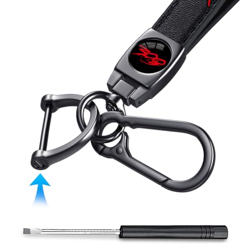 Image of Car Keychain, Black Leather & Metal Car Key Fob Holder, Car Keychain Accessories