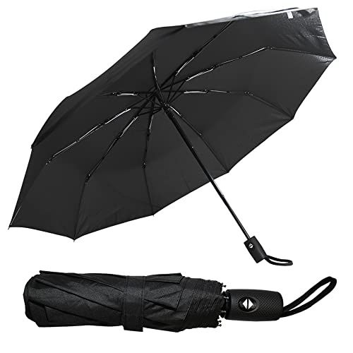 Ram® Folding Travel Umbrella, Automatic Open & Close Ergonomic Handle, Golf Umbrella 10 Ribs Brolly Portable Slim Strong Lightweight Umbrella,