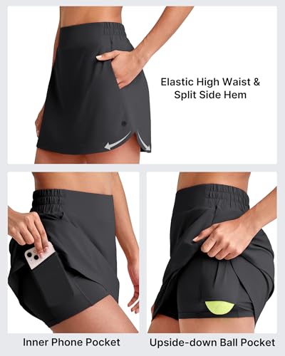 Image of G4Free A Line Golf Skirts for Women 15'' Elastic High Waisted Tennis Skorts Soft Casual Athletic Inner Shorts 4 Pockets