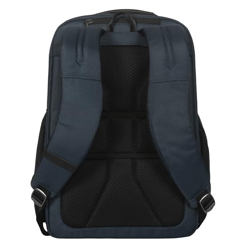 Image of Targus HeritageLuxe Backpack 15-16 inch - Blue Laptop Bag with SafeSling Protection, RFID Pocket, USB-C Charging, Tracker Slot, Eco Fabric, Leather Accents - TBB65602GL
