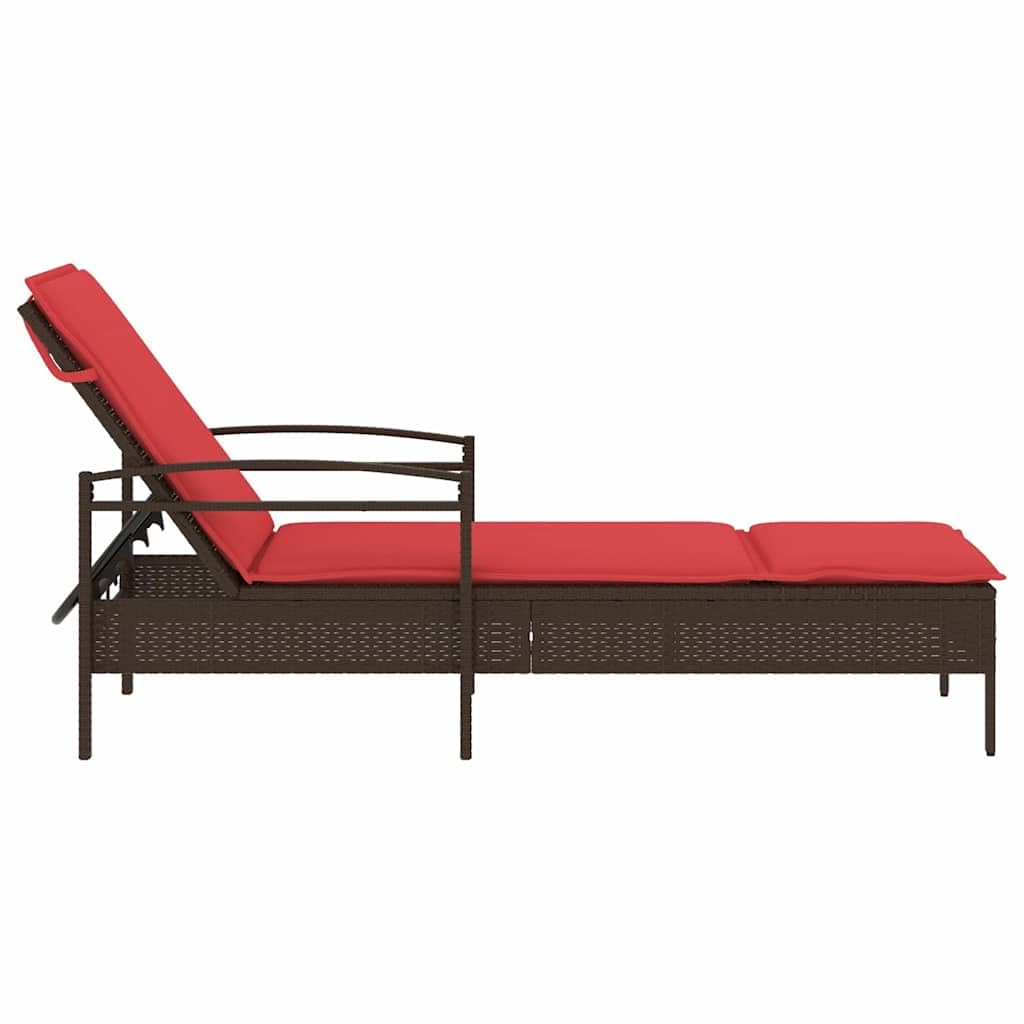 Leżak ogrodowy z poduszką, brązowy, 63 x 200 x 81 cm, polirattan, regulowany, składany, na taras, balkon, basen, plażę, relaks w ogrodzie, z ramą odporną na warunki atmosferyczne