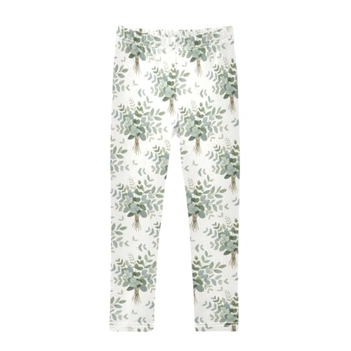 Eucalyptus Leaves Watercolor Girls Leggings Soft Stretch Workout Yoga Dance Pants for Kids Casual Tights