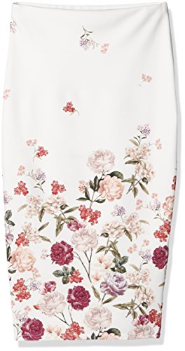 New Look Luca Floral, Falda para Mujer, Blanco, ES 40 (UK 12)