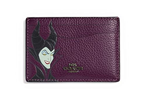 Coach Womens Card Case In Leather (Qb/Boysenberry Multi With Maleficent Motif) #TOP20