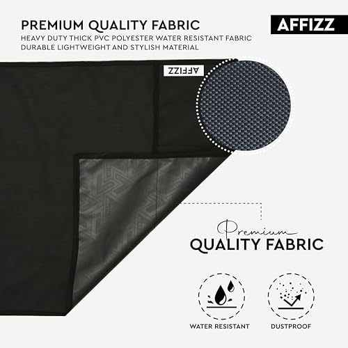 Image of Microwave Oven Cover with Tassel Lace - Waterproof Dustproof Polyester Top Cover for Kitchen with 4 Side Pockets, Modern Design, Black (100 x 35 cm)