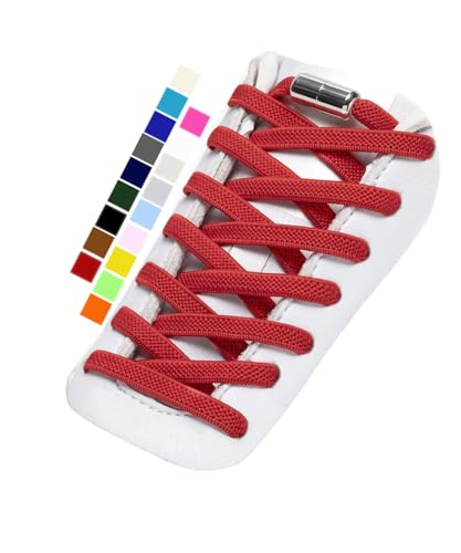 Stepace 1 Pare Cordones Elásticos con Cerradura de Metal, Cordones Ajustables sin atar para niños y Adultos, Cordones de Zapatos Sin Nudos para Zapatillas Deportivas Rojo