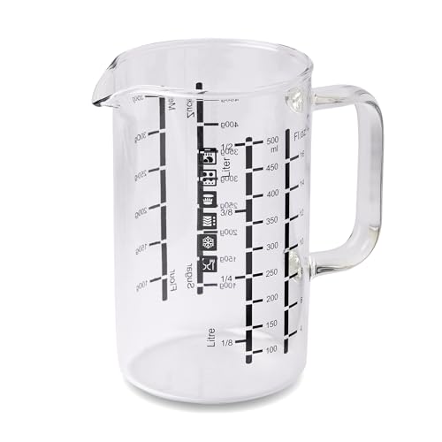 wenco Verre doseur en verre de 500 ml – Verre doseur avec deux échelles et différentes unités de mesure, transparent, résistant à la chaleur, idéal...