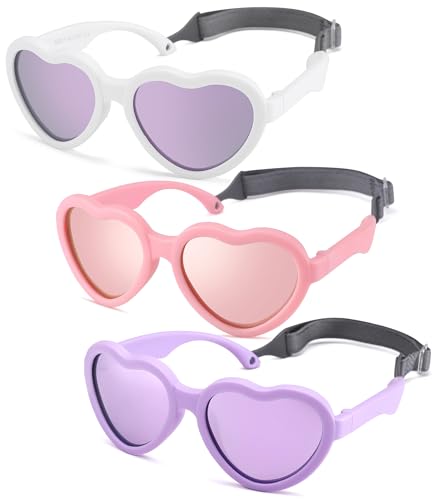 Image of Flexible Heart Shaped Baby Polarized Sunglasses with Strap Adjustable Toddler & Infant Age 0-24 Months