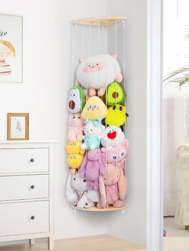 Befayoo Wooden Stuffed Animal Storage Corner - Heigh Adjustable Large Stuffed Animal Organizer Sturdy Plush Toy Holder Wall Mount for Toddler Rooms Playrooms & Bedrooms