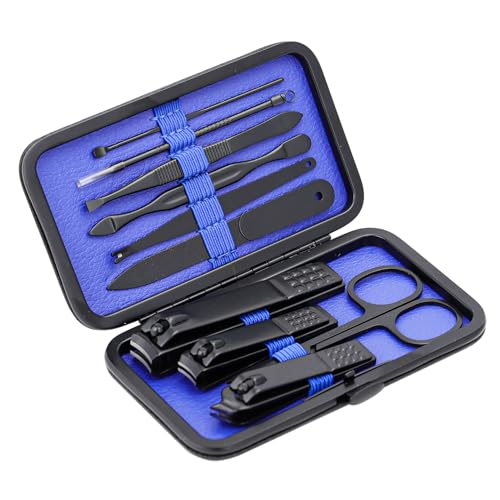 Image of Glamne Manicure Set Nail Clippers Kit Professional Stainless Steel Nail Care Tools with Leather Travel Case 10 in 1 Blue