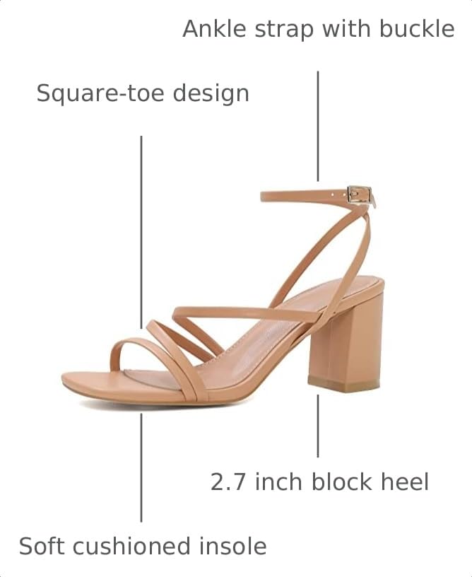 Image of LACUONE Strappy Heels for women Block Heels Square Toe Chunky Ankle Buckle Pump Heeled Sandals