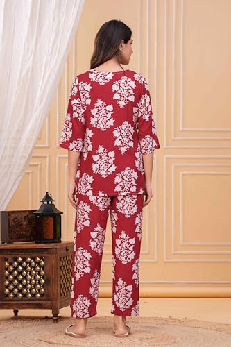 Image of Women's Printed Night Suit of Kurti & Pajama Set Women Night Wear Set