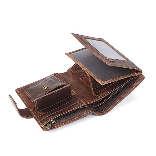 Leather Wallet For Men, Travel Large Capacity Rfid Blocking Wallet, Trifold Wallets Can Be Hold Many Credit Card（coffee）