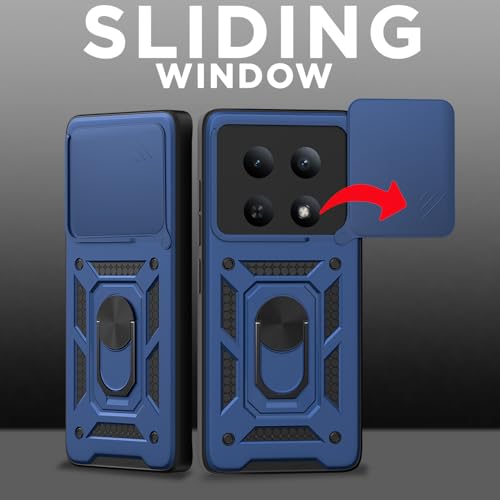 Image of Outlouders Back Cover for Redmi Note 15 5G | D10 Tough Armor 360 Protection Case with Sliding Camera Shield & Ring Holder Stand Bumper Case (Blue)