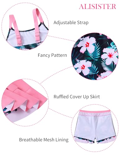 Image of ALISISTER Girls Tankini Swimsuit Two Piece Bathing Suits Summer Beach Swimwear with Shorts for 7-12 Years