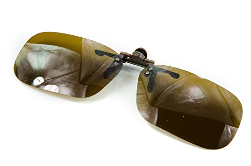 Polarized Bronze Metal Clip On Flip Up Brown Sunglass Lenses, Large Rectangle, 62mm Wide X 39mm High