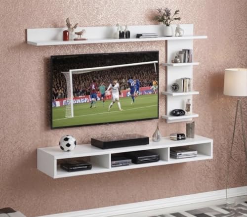 Image of C Style 48 Inches Broad Based Wall Mounted Tv Cabinet Shelf for Living Room, Bedroom, Kids Room, Lounge (Frosty White)