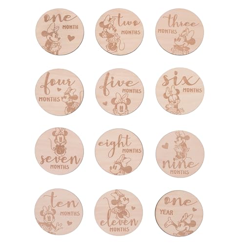 Image of Disney Minnie Mouse Natural Wood Tone, 12 Piece Wooden Engraved Milestone Cards