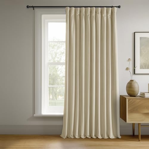 HPD Half Price Drapes Signature Velvet Thermal Blackout Curtains for Living Room 120 Inch Long (1 Panel) Rod Pocket Insulated Blackout Curtains for Bedroom Window Curtains, 100W x 120L, Neutral Ground
