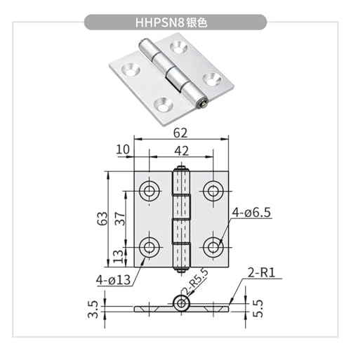 Charnière papillon HHPSN8 Silver pour profilé aluminium d'atelier et bureau - 3