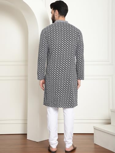 Image of SOJANYA (Since 1958 Men's Cotton Gold Embroidered Sequinned Kurta With white churidar Pyjama