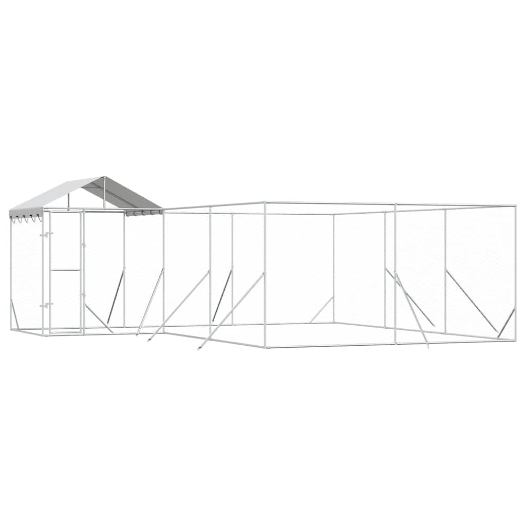 Cuccia esterna in acciaio zincato argento, 6 x 6 x 2,5 m | Con porta con serratura, tettuccio in polietilene, rete ventilata, per cani e piccoli animali