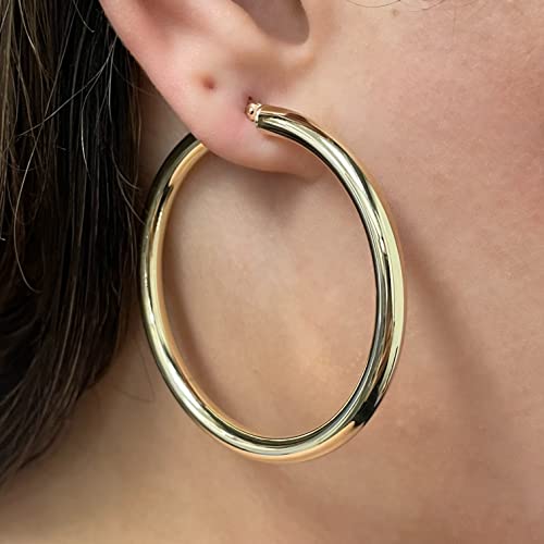 Image of Italian 14k Yellow Gold High Polished Round Hoop Earrings
