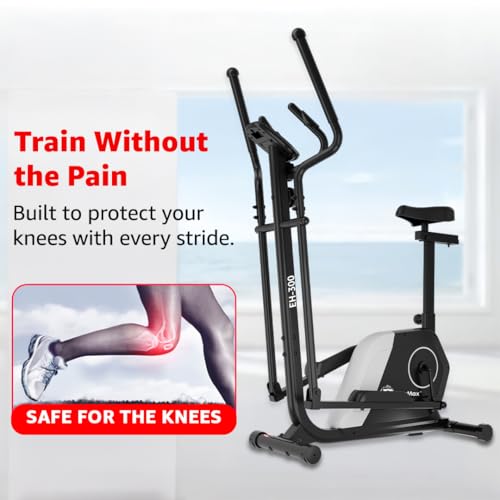 Image of PowerMax Fitness EH-300 Elliptical Cross Trainer for Home Use | 110KG Max User | 6KG Flywheel | 14-Level Magnetic Resistance | Adjustable Seat, LCD Display | Quiet Belt Drive for Full Body Pro Workout