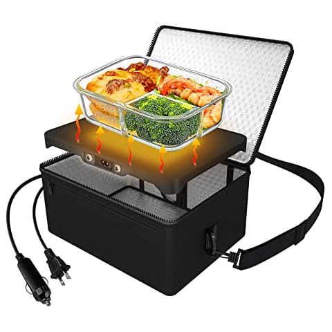 Portable Oven, 12V 24V 110V Car Food Warmer Portable Personal Mini Oven Electric Heated Lunch Box for Meals Reheating & Raw Food Cooking for Road Trip/Camping/Picnic/Family Gathering(Black) Cover