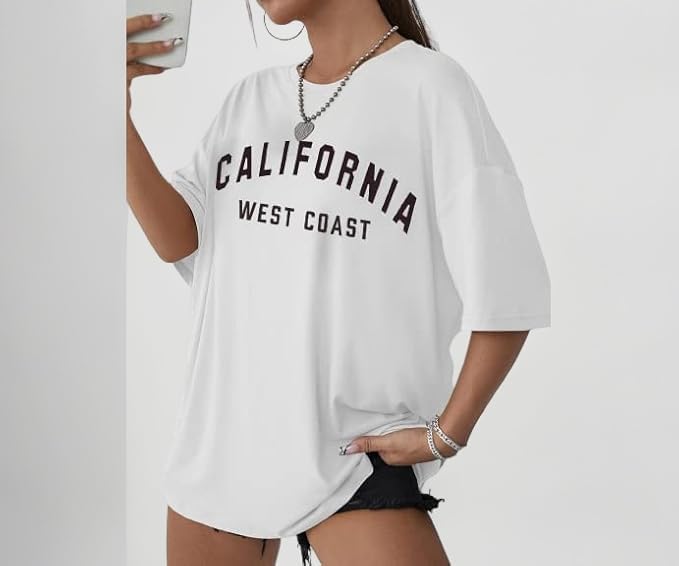 Image of THE LION'S SHARE Oversized Baggy Fit Half Sleeve Drop Shoulder Plain Solid Round Neck T-Shirt for Women.