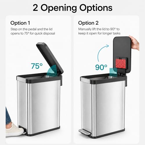 Image of iTouchless 13.2 Gallon / 50 Liter Dog Poop Trash Can with Lid & AbsorbX Odor Filter, Slim Stainless Steel Pet Waste Bin, Soft-Close Step Pedal, Large Capacity Recycle Bin