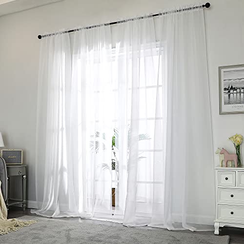 Image of Chyhomenyc White Sheer Curtains 96 inches Long 2 Panels Set, Light Filtering Airy Solid Voile Window Treatment Drapes for Bedroom Living Room, Each 42Wx96L, 8FT Long, Set of 2, White