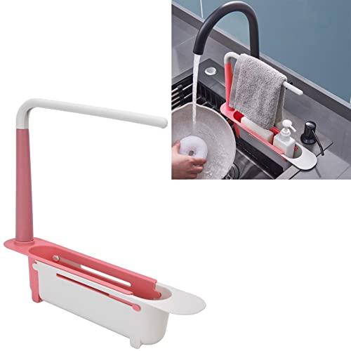 Organizador extensible telescópico para fregadero de cocina, con barra para toallas, porta esponjas, ventilación y drenaje, fácil instalación (Rojo) miniatura 4
