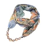 GOGNGTR Vintage Ethnic Women's Scarf Crystal Bead Pendant Accessory Necklace Soft Infinity Scarves(sc005) (Grey)