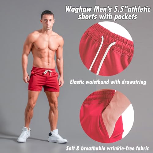 Image of Men 5.5 /7 Inch Cotton Sweat Shorts Men Cotton Workout Short with Pockets