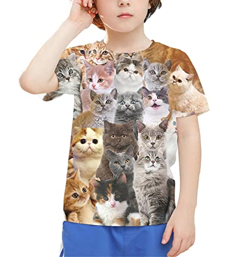 Image of Linnhoy Kids 3D Print Fashion Graphic T-Shirts for Boys Girls 6-16 Years | Unisex Colorful Short Sleeve, Crewneck, Breathable Fabric, Suitable for Daily Sport Festival Wear
