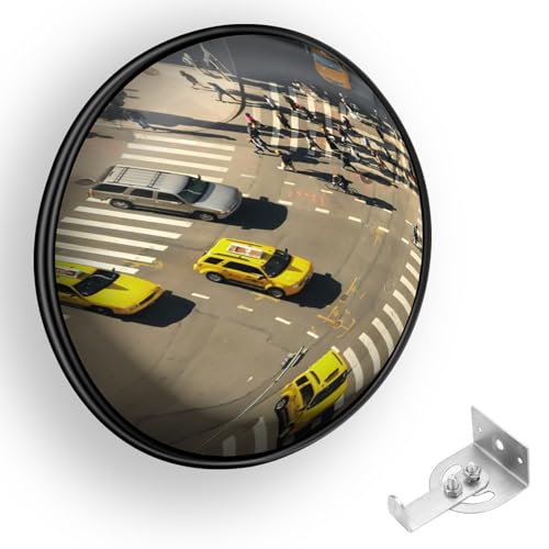 Convex Traffic Mirror - 12'' Outdoor and Indoor Driveway & Security Parabolic Safety Mirror, Acrylic Blind Spot for Garage, Retail Stores, Warehouses and High-Traffic Areas, Black