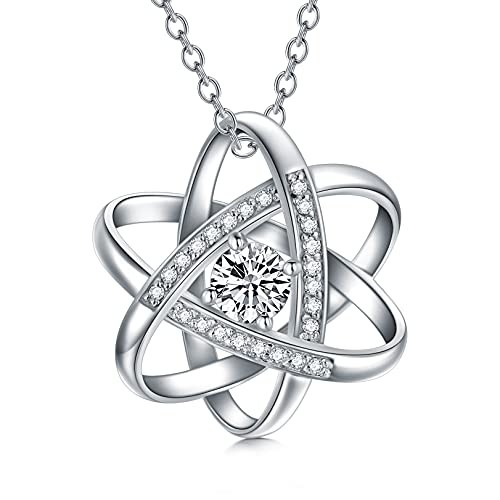 Natural Diamond Celtic Love Knot Necklace for Women,Endless Flower Pendant Necklace Set with 5mm Moissanite 925 Sterling Silver Jewelry Anniversary Valentine's Day Birthday Gifts for Her 18