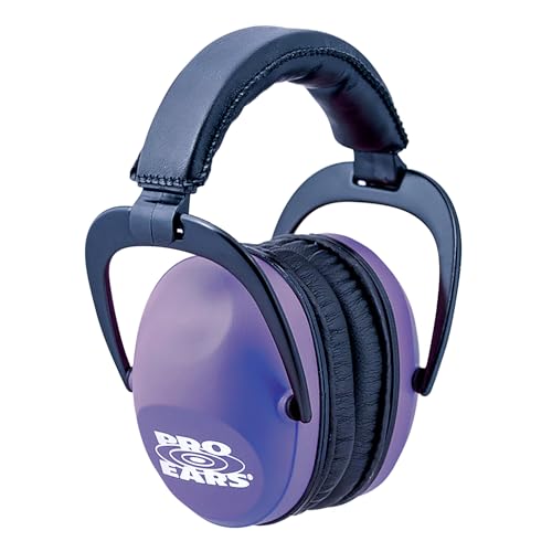 Pro Ears Ultra Sleek Passive Hearing Protection Ear Muffs, Superior Comfort for Long Gun Use, Indoor and Outdoor Range, NRR 26, Made in USA, Adjustable and Padded, Purple