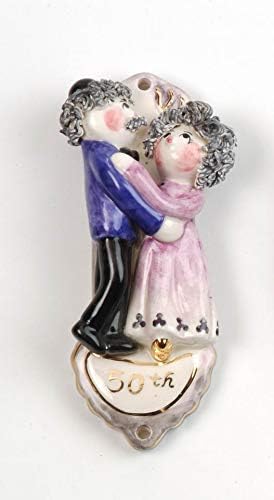Cosmos Gifts Fine Ceramic Hand Painted 50th Anniversary Mezuzahs, 5-1/2" H